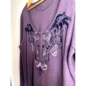 SOFT SURROUNDINGS Cotton 1/2 Zip Embroidery Front Purple Size Large